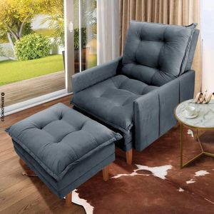 Poltrona De Descanso Com Puff Veludo Grafite Cinza Bayern Shop Jm