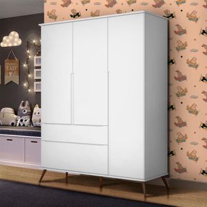 Roupeiro Melinda Branco 3 Portas E 2 Gavetas Para Quarto Infantil - Phoenix Baby