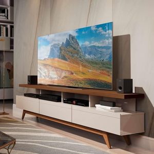 Rack Para Tv Até 72 Polegadas 180cm 3 Gavetas 4 Nichos Vivare Giga Móveis Off White/freijó