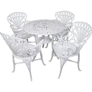 Conjunto De Jardim Modelo Primavera Mesa E 4 Cadeiras Branco