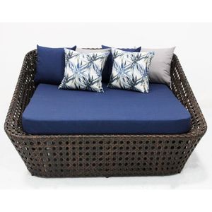 Chaise Concha Quadrada De Fibra Sintética Para Varanda Marrom Azul