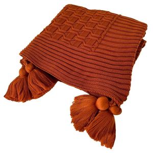 Manta Peseira De Tricot 90x180 Cm Com Tassel -diamond Terracota