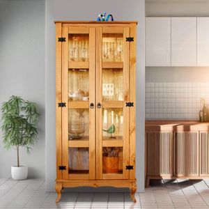 Cristaleira Rústica Madeira Maciça 2 Portas Vidro Lateral Mel D113vl Denk