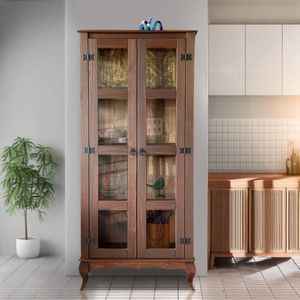 Cristaleira Rústica Madeira Maciça 2 Portas Vidro Lateral Imbuia D113vl Denk