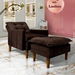 Poltrona Para Extensão De Cílios Com Puff Veludo Marrom Milan Shop Jm
