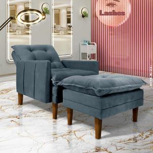 Poltrona Para Extensão De Cílios Com Puff Veludo Grafite Cinza Milan Shop Jm