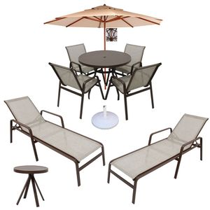 Kit De Piscina Cadeiras, Mesas, Ombrelone, Espreguiçadeiras Marrom