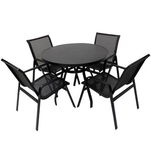 Jogo De Mesa Ripada Aluminio 4 Cadeiras Tela Sling Piscina Preto