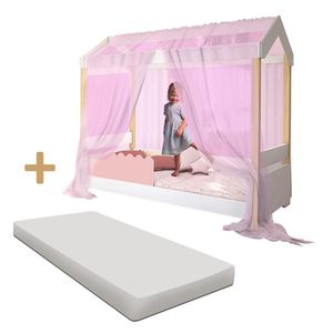Cama Montessoriana Solteiro Rose Com Colchão E Voal Rosa Jhulia Divaloto