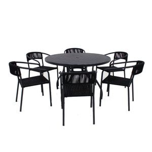 Jogo De Mesa Alumínio 6 Cadeiras Lavanda Corda Náutica Preto