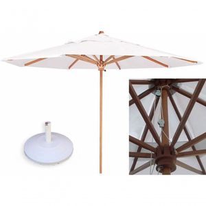 Ombrelone 3,00 Metros De Madeira Com Base Branco