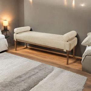 Recamier Puff Luxo Madeira Maciça Berlim Bege Claro