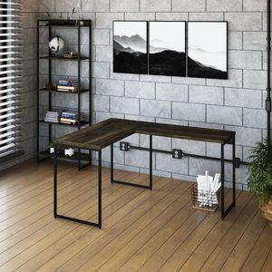 Escrivaninha L Estilo Industrial 120x140cm Dynamica Yescasa Carvalho Dark - Preto
