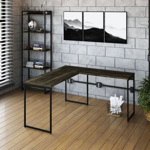 Escrivaninha L Estilo Industrial 150x140cm Dynamica Yescasa Carvalho Dark - Preto