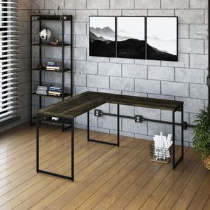Escrivaninha L Estilo Industrial 135x140cm Dynamica Yescasa Carvalho Dark - Preto