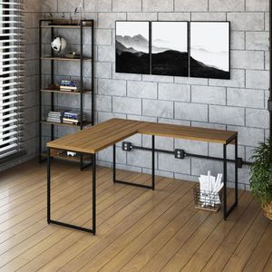 Escrivaninha L Estilo Industrial 135x140cm Dynamica Yescasa Lamina Mel - Preto
