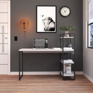 Escrivaninha Com Estante Alta Estilo Industrial 135cm Com 03 Prateleiras Dynamica Yescasa Branco Chess - Preto