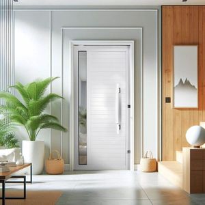 Porta Lambri Pivotante De Aluminio 227x115cm Com Visor Branco
