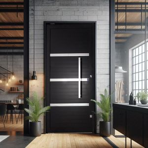 Porta Lambri Pivotante De Aluminio 215x100cm Com Puxador Reto Preto