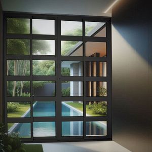 Porta De Correr De Aluminio 210x200cm 2 Folhas Moveis E 2 Folhas Fixas Preto