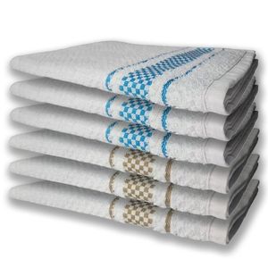 6 Panos De Prato Atoalhado Felpudo Premium Azul+marrom