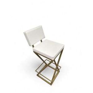 Banqueta Zênite Com Encosto Estofada Metalon Dourado Branco - 75cm