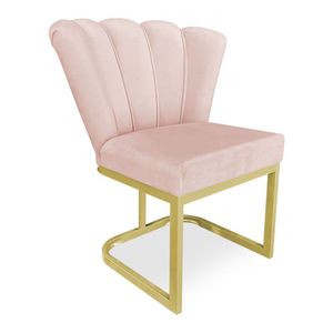 Poltrona Flor Veludo Base Metálica Industrial Dourado - Pallazio Cor Rosa Bebê