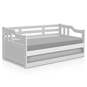 Sofá Cama Em Madeira Maciça Reforçada Com Auxiliar Branco