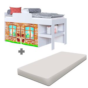 Cama Infantil Elevada Cabaninha Solteiro Branco Imaginação