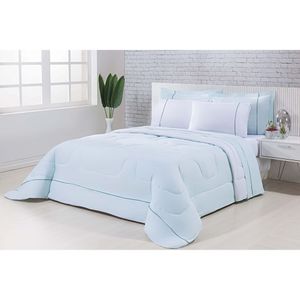 Kit Edredom 100% Algodão Percal 150 Fios Dupla Casal + Jogo De Cama Gran Moratta 7 Peças Verde-branco