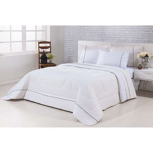 Kit Edredom 100% Algodão Percal 150 Fios Dupla Queen + Jogo De Cama Gran Moratta 7 Peças Palha-branco