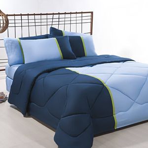 Enxoval Edredom + Jogo De Cama Queen Aconchego Premium 06 Peças Azul- Marinho
