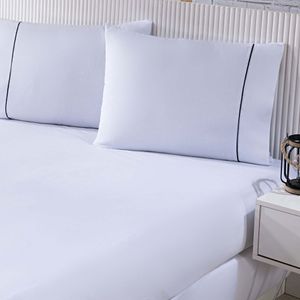 Jogo De Cama Lençol 100% Algodão Percal 150 Fios King Gran Moratta 3 Peças Branco E Cinza