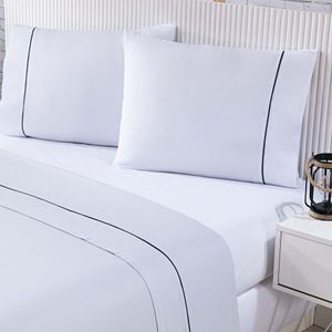Jogo De Cama Lençol 100% Algodão Percal 150 Fios Casal Gran Moratta 4 Peças Branco E Cinza