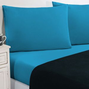 Jogo De Cama Malha Lençol 100% Algodão Gran Moratta 3 Peças Solteiro Azul Marinho-azul Turqueza