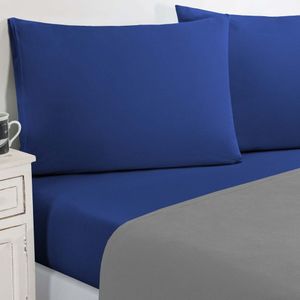 Jogo De Cama Malha Lençol 100% Algodão Gran Moratta 4 Peças King Cinza-azul Royal