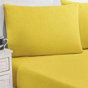 Jogo De Cama Malha Lençol 100% Algodão Gran Moratta 3 Peças Casal Amarelo