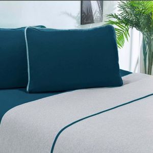 Jogo De Cama Malha Lençol 100% Algodão Urbano 4 Peças King Azul Petroleo-mescla