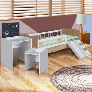 Cama Montessoriana Com Mesinha Com Lousa E Cadeirinha Infantil Aveiro Oak Branco Cassian Shop Jm