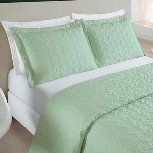 Cobre Leito 200 Fios Bordado ágata Queen 03 Peças - Verde