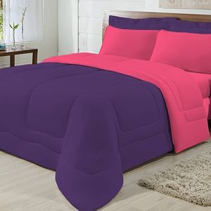 Edredom Dupla Face 100% Algodão Malha Casal Gran Moratta 01 Peça - Pink/ Roxo