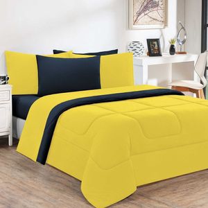 Edredom Malha 100% Algodão Gran Moratta 1 Peça Queen - Amarelo-azul Marinho