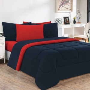 Edredom Malha 100% Algodão Gran Moratta 1 Peça King - Azul Marinho-vermelho