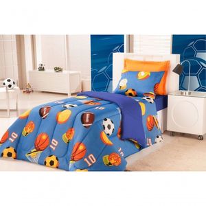 Edredom Estampado Infantil Kids Solteiro 01 Peça - Futebol Azul