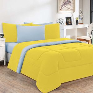 Kit Edredom Malha 100% Algodão Gran Moratta 3 Peças Queen - Amarelo-azul Bebê