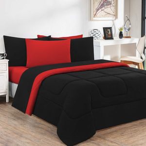Kit Edredom Malha 100% Algodão Gran Moratta 3 Peças Queen - Preto-vermelho