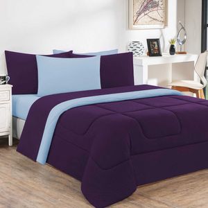 Kit Edredom Malha 100% Algodão Gran Moratta 3 Peças Queen - Roxo -azul Bebê