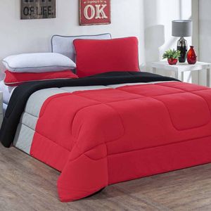 Kit Edredom Malha 100% Algodão Urbano 3 Peças Casal - Vermelho-mescla-preto