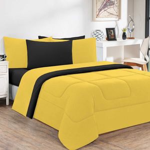 Kit Edredom + Jogo De Lençol 100% Algodão Gran Moratta 6 Peças King Amarelo-preto