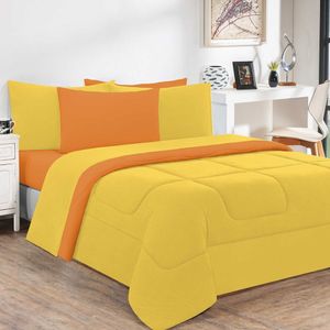 Kit Edredom + Jogo De Lençol 100% Algodão Gran Moratta 7 Peças Casal Amarelo-laranja